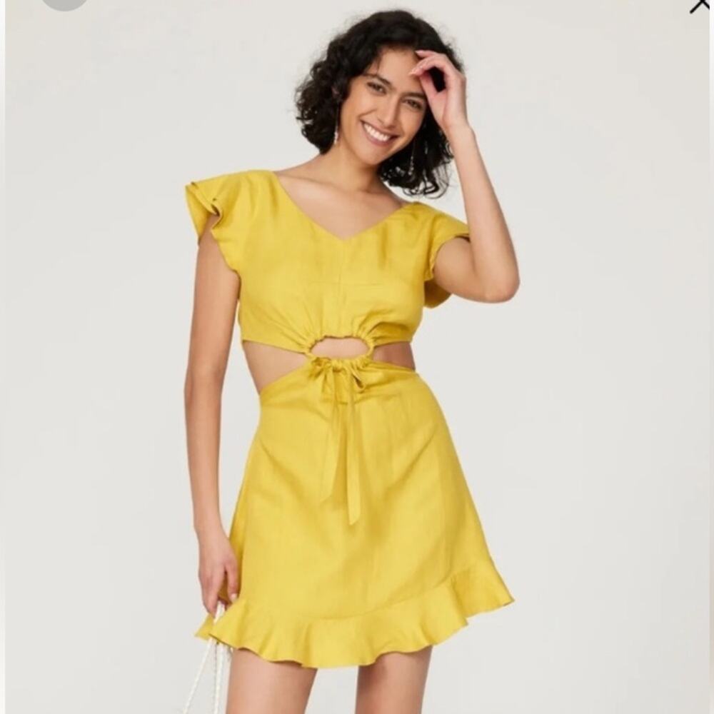 Marissa Webb Mustard Yellow Ruffle Cutout Dress 8